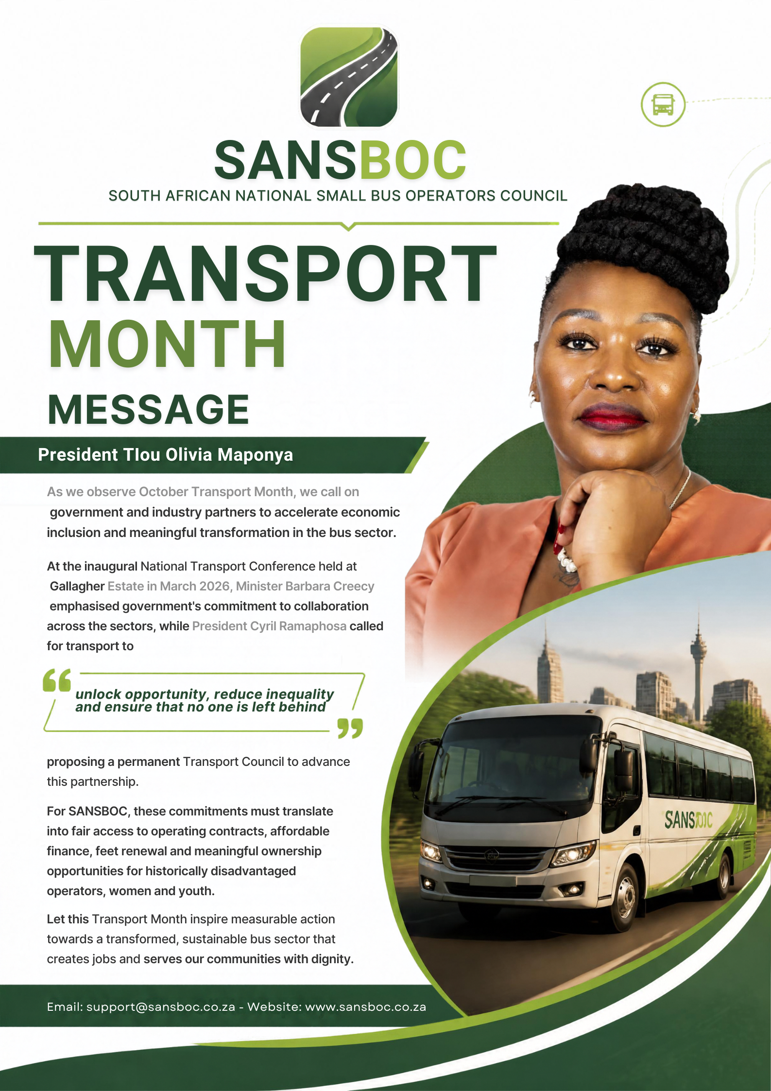 SANSBOC President Transport Month Message